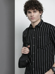 The Indian Garage Co. Men Striped Casual Black Shirt