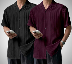 HaloMens Men Self Design, Solid Casual Multicolor Shirt