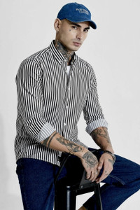 RODEIZ Men Striped Casual Black, White Shirt
