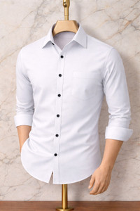 BHAGVATITRENDS Men Solid Formal White Shirt