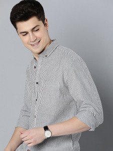 Mast & Harbour Men Striped Casual Black Shirt