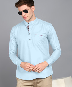 MILDIN Men Solid Casual Light Blue Shirt
