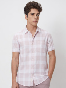 MUFTI Men Checkered Casual Pink, White Shirt