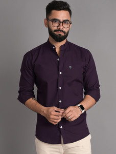 FUBAR Men Solid Casual Purple Shirt
