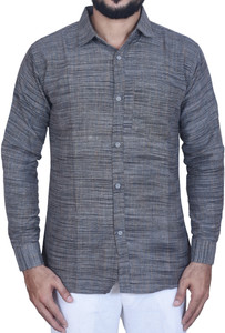 W S TEXTILE पुरुषों के लिए सेल्फ डिज़ाइन कैज़ुअल गहरा नीला  शर्ट
