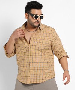 Instafab Plus Men Striped Casual Beige, Grey Shirt