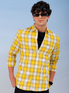The Indian Garage Co. Men Checkered Casual Yellow Shirt