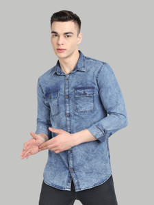 Carbonn Cloth Men Washed Casual Blue Shirt