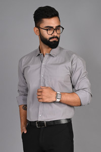 FUBAR पुरुषों के लिए सॉलिड कैज़ुअल सिल्वर  शर्ट