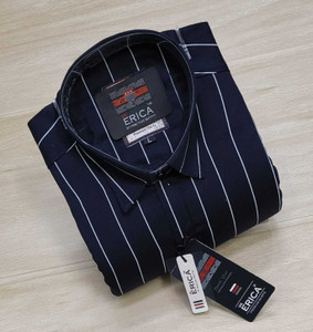 Erica Men Striped Casual Dark Blue Shirt