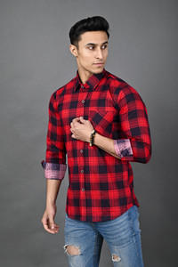 BlackLilly Men Checkered Formal Red Shirt
