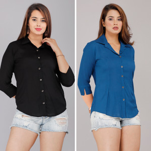 Munga Fashion Women Solid Casual Black, Blue Shirt