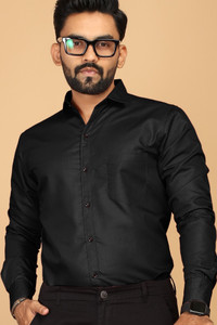 sti Men Solid Casual Black Shirt