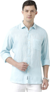 Linen Club Men Self Design Casual Blue Shirt