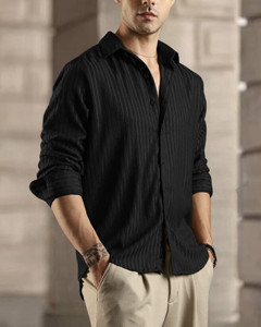 Solbiza Men Striped Casual White Shirt