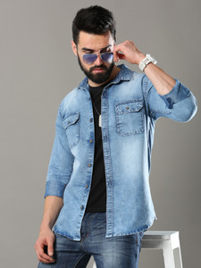 Carbonn Cloth पुरुषों के लिए वॉश किया हुआ कैज़ुअल नीला  शर्ट