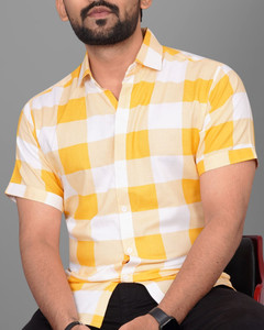 Voroxy Men Printed Casual Yellow, White Shirt