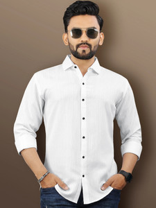 VeBNoR Men Self Design Casual White Shirt