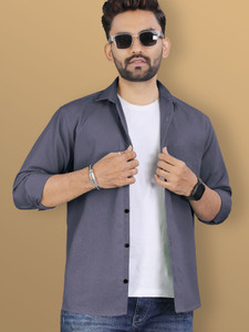 VeBNoR Men Solid Casual Grey Shirt