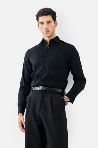 Snitch Men Self Design Formal Black Shirt