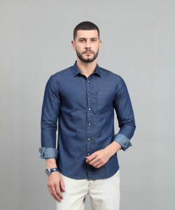 Regrowth Men Solid Casual Blue Shirt