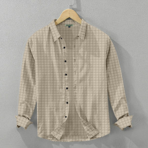 UPQUEDS Men Checkered Casual Beige Shirt
