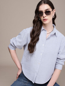 Roadster Women Striped Casual Blue Shirt