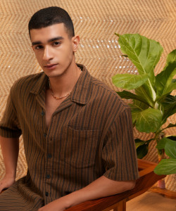 HIGHLANDER Men Striped Casual Brown Shirt