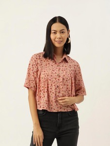SLENOR Women Printed Casual Pink Shirt