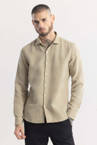 Snitch Men Self Design Casual Khaki Shirt