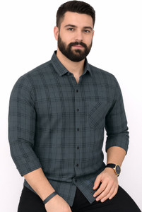 YELLOWDASH Men Checkered Casual Grey Shirt