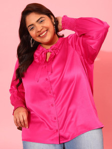 CURVY STREET Women Solid Casual Pink Shirt