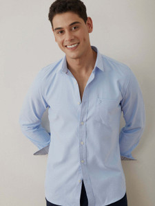 Citrus Men Solid Casual Blue Shirt