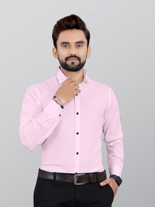 INDICLUB Men Self Design Formal Pink Shirt