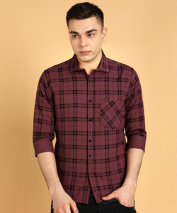 RODEIZ Men Checkered Casual Maroon, Black Shirt