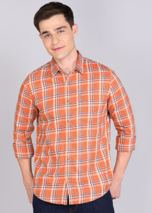 WROGN Men Checkered Casual Orange Shirt