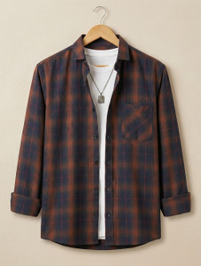 WOXEN Men Checkered Casual Brown, Blue Shirt - Image 6