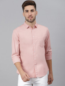 Dennis Lingo Men Solid Casual Pink Shirt