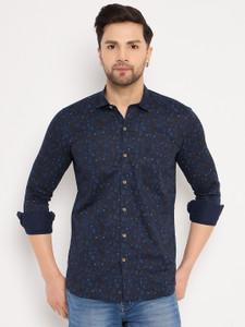 DUKE Men Printed Casual Black, Dark Blue, White Shirt