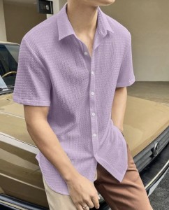 indicare Men Solid Casual Purple Shirt