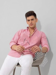 HKV Men Pink Striped Casual Shirt - Image 5
