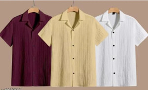 ME AND FOX Men Self Design Casual Maroon, Cream, White Shirt