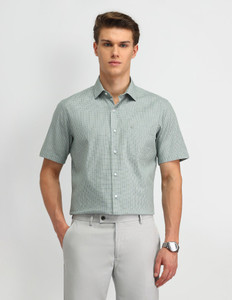 ARROW Men Checkered Formal Green Shirt