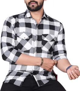 Ziyan tex पुरुषों के लिए चेकर्ड कैज़ुअल काला, ग्रे, सफेद  शर्ट