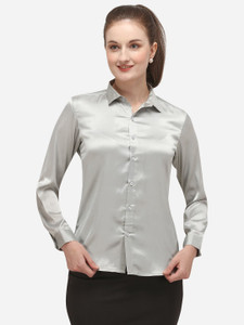 Fbella Women Solid Casual Silver Shirt