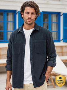 BEWAKOOF Men Solid Casual Blue Shirt