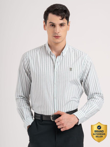 RED TAPE Men Striped Light Green, White Shirt - Image 6