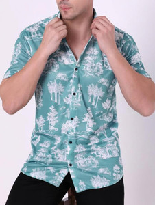 Blue dove Men Printed Casual White, Light Blue Shirt