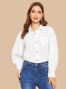 Mizago Women Solid Casual White Shirt