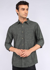WROGN Men Solid Casual Dark Green Shirt